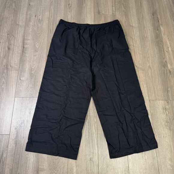 J.Crew Linen Blend Slim Wide Leg Drawstring Pants WMNS 20 Black Pull On Stretchy - Picture 5 of 7